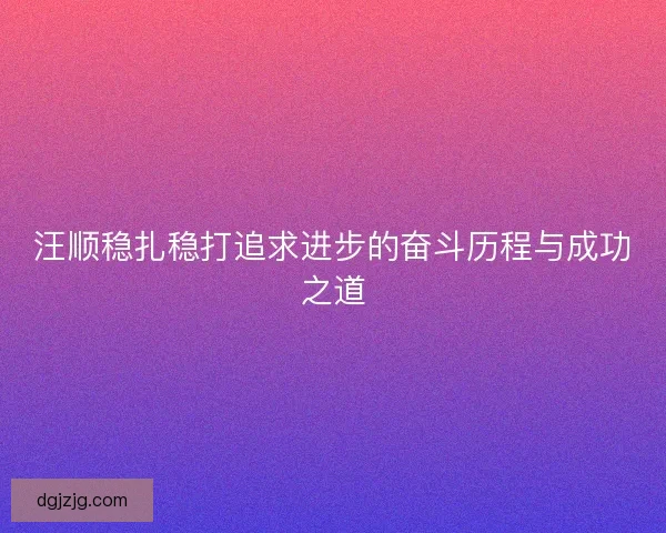 汪顺稳扎稳打追求进步的奋斗历程与成功之道